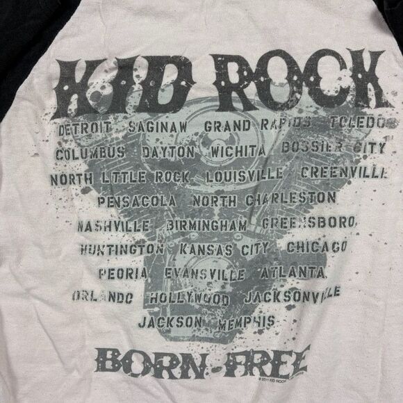 Vintage 2011 Kid Rock Born Free Tour Baseball Tee L Band Shirt Skull Guns USA - Picture 7 of 9